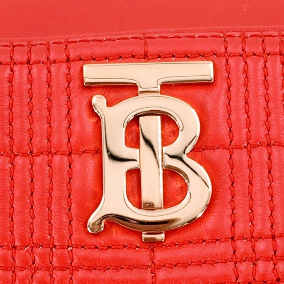 Burberry Lola Bag Bright Red Leather Quilted Check Gold Chain Strap Small - Picture 5 of 16